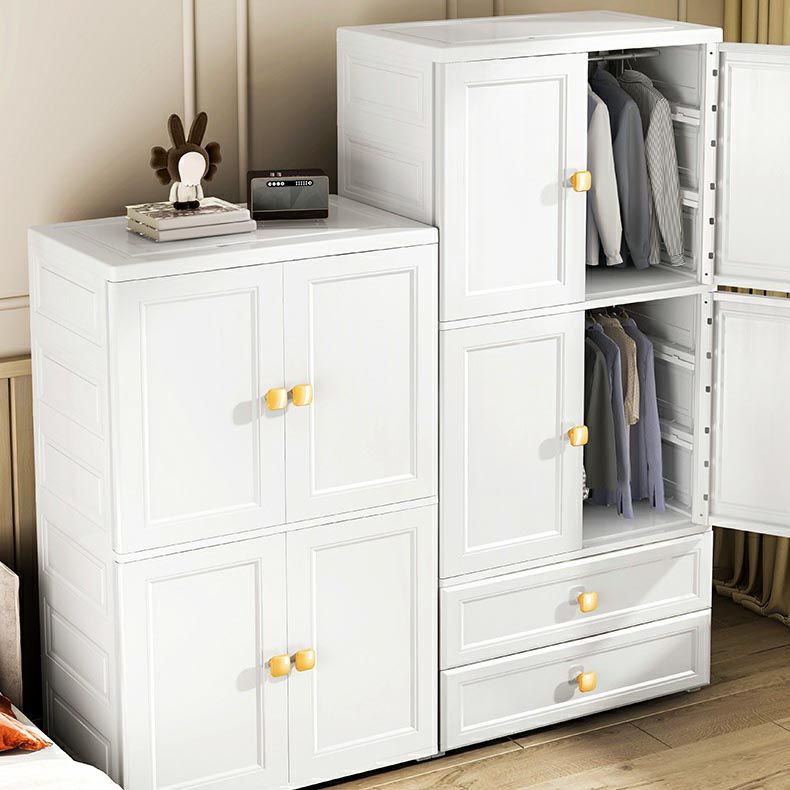 White Plastic Armoire, 2-Door Wardrobe With 2-Drawers and Clothing Rod
