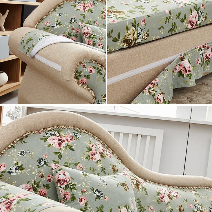 Traditional  Removable Cushions Chaise Fabric Floral Chaise for Living Room