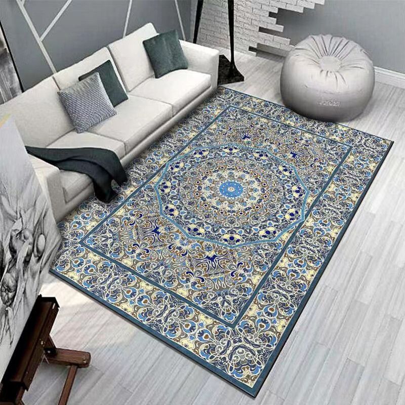 Bohemian Tribal Totem Rug Retro Polyester Indoor Rug Stain Resistant Carpet for Living Room