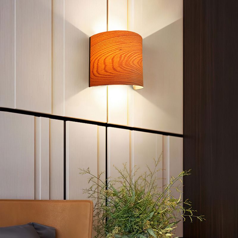 Wood Half-Cylinder Sconce Lights Modern Style 2 Lights Wall Lighting Fixtures