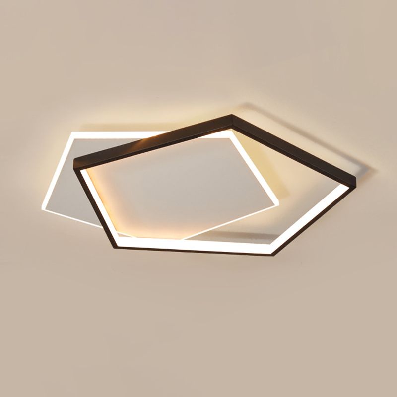 19.5" Wide Double Pentagonal LED Ceiling Light Aluminum Contemporary Flush Mount Lighting Fixture in Black + White