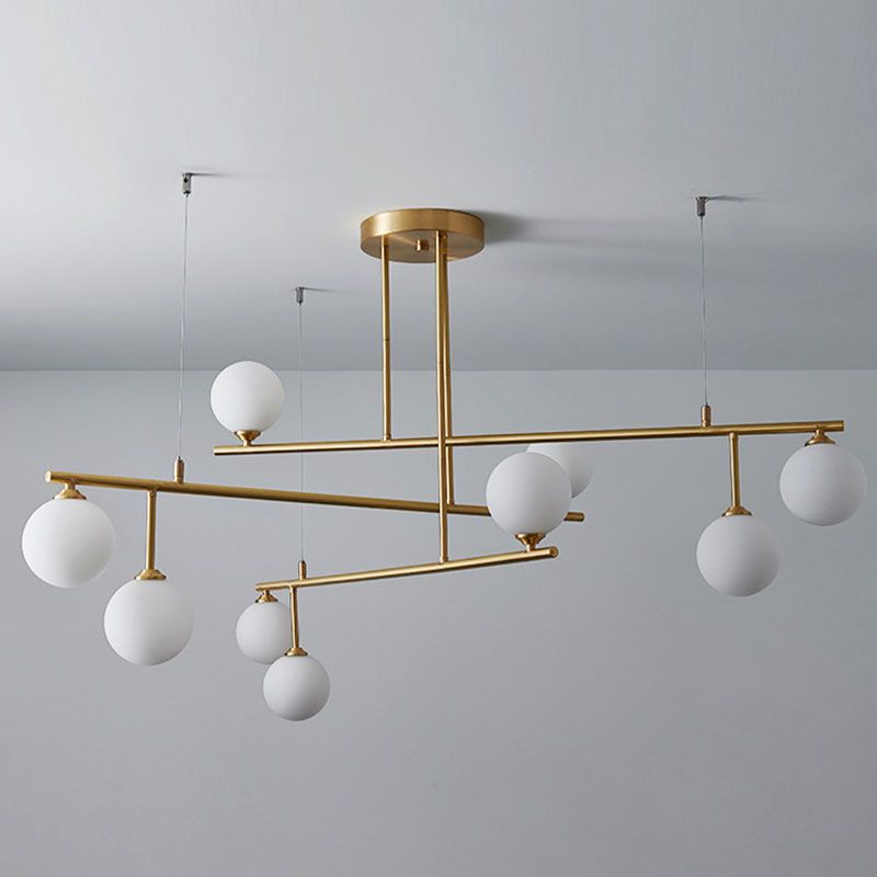 Stile moderno Opal Glass Orb Orbomone a sospensione in oro chiaro soggiorno lampadario