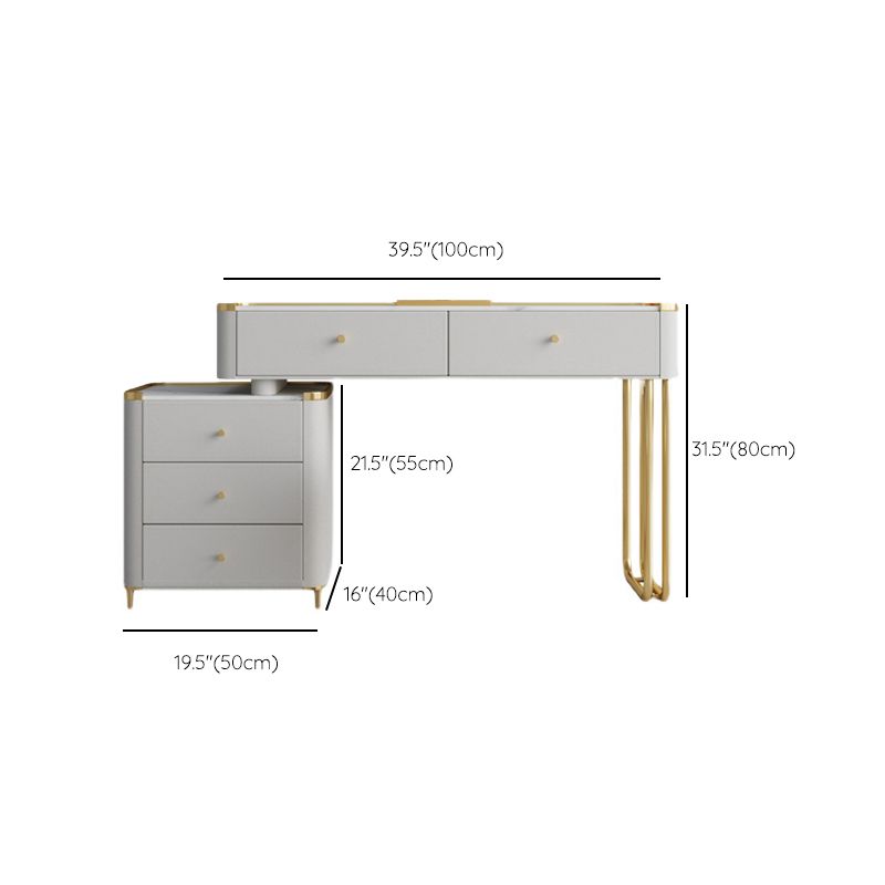 15.74" Wide Glass Vanity Desk with 5 Storage Drawers Cream Wood Vanity Set for Bedroom