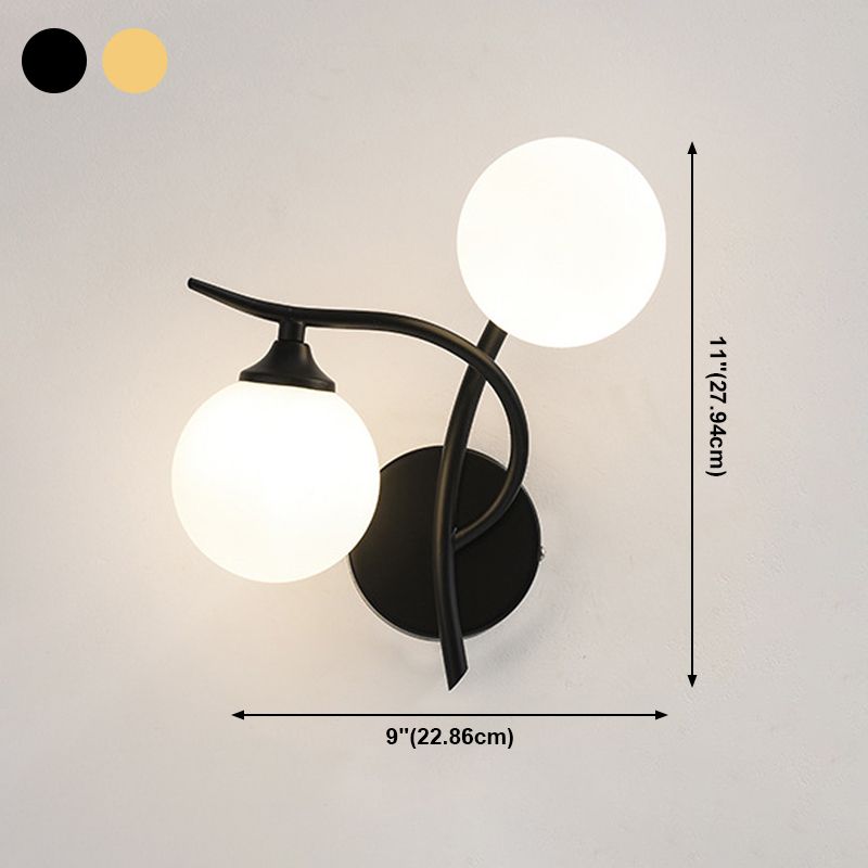 Luz de pared de 2 cabezas contemporánea de pared de vidrio blanco para sala de estar para sala de estar