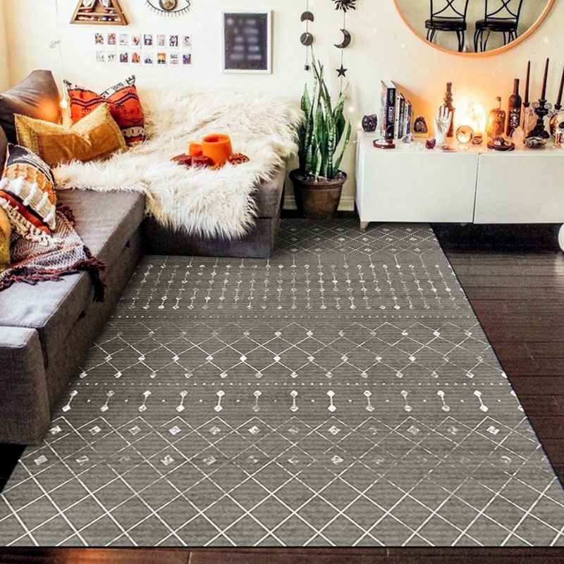 Bohemian Lattice Printed Rug Polyester Indoor Carpet Stain Resistant Area Rug for Living Room