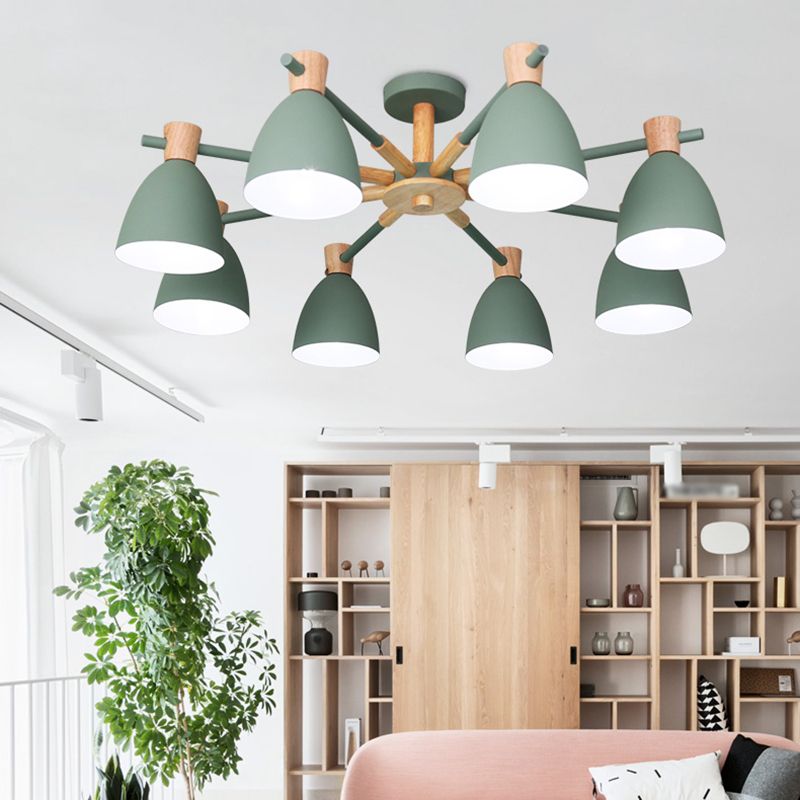 Cone Shape Hanging Chandelier Modern Macaron Style Metal Multi Light Hanging Lamp