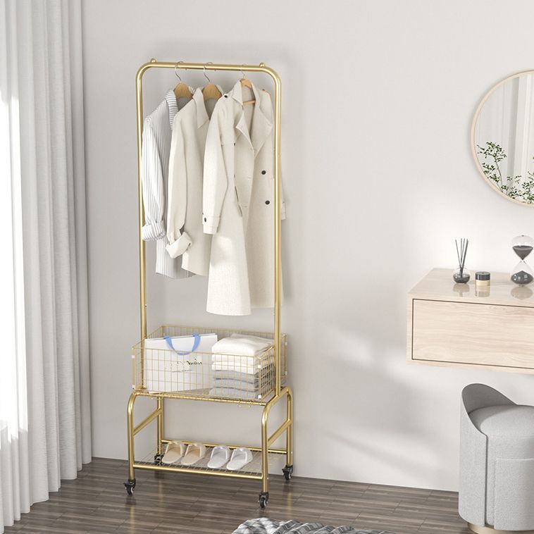 Glam Metallic Coat Hanger Free Standing Movable Coat Rack for Bedroom