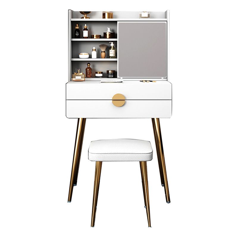 Contemporary Wood Makeup Vanity Set 2-Drawer Dressing Table With Mirror