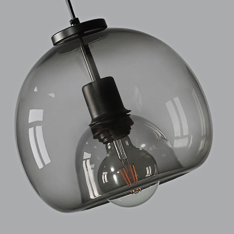 Black Spherical Pendant Light Modern Minimalist Clear Glass Dining Room Hanging Lamp