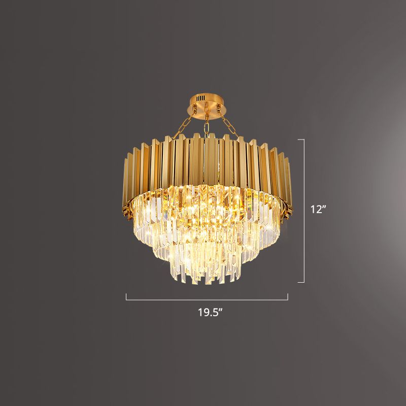 Layered Dining Room Ceiling Mount Chandelier Prismatic Crystal Modern Semi Flush Light in Gold