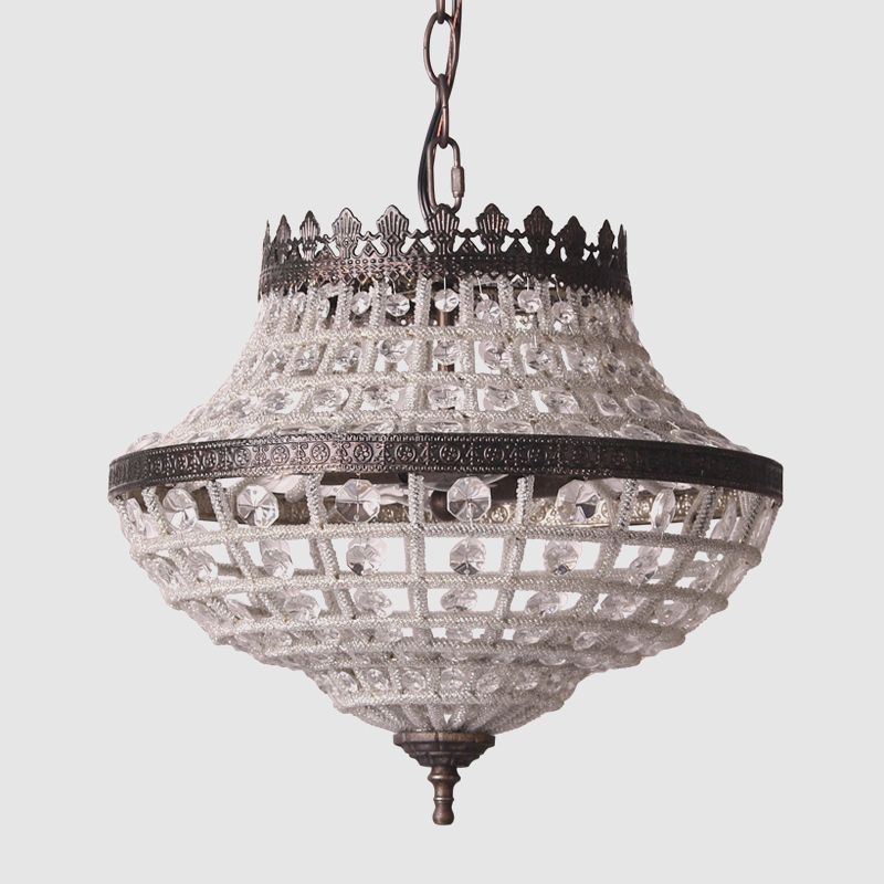 Crystal Beads Urn Shaped Pendant Light Warehouse 2 Bulbs Bedroom Chandelier Lamp in Coffee