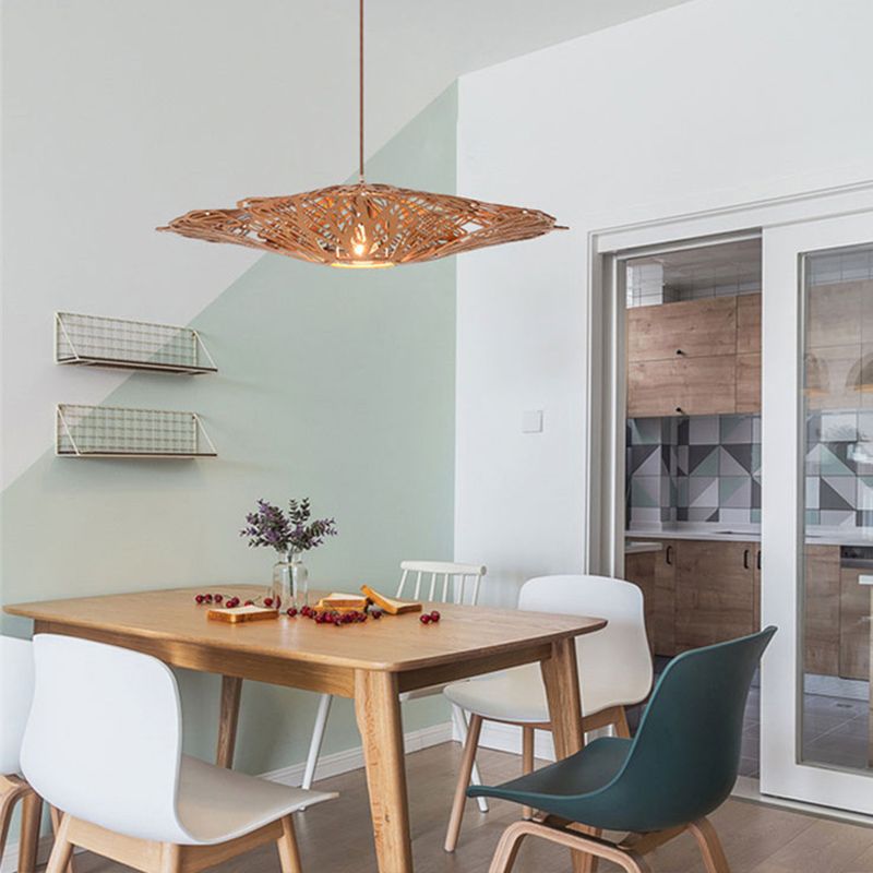 1 tête à manger pendante Light Asie Amérique d'éclairage en suspension beige avec nuance en bois coupé au laser