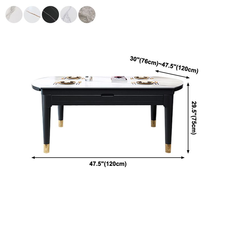 Glam Round Shape Kitchen Table Extendable Sintered Stone Dining Table with 4 Legs Base