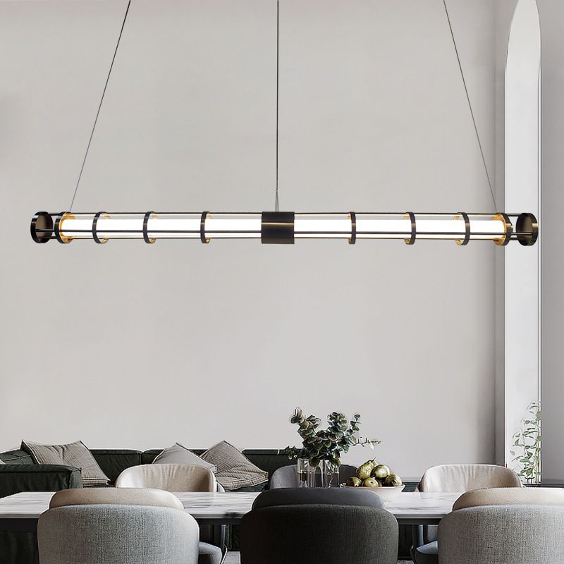 Postmodern Island Lighting Linear Glass Chandelier Light Fixture for Dining Room