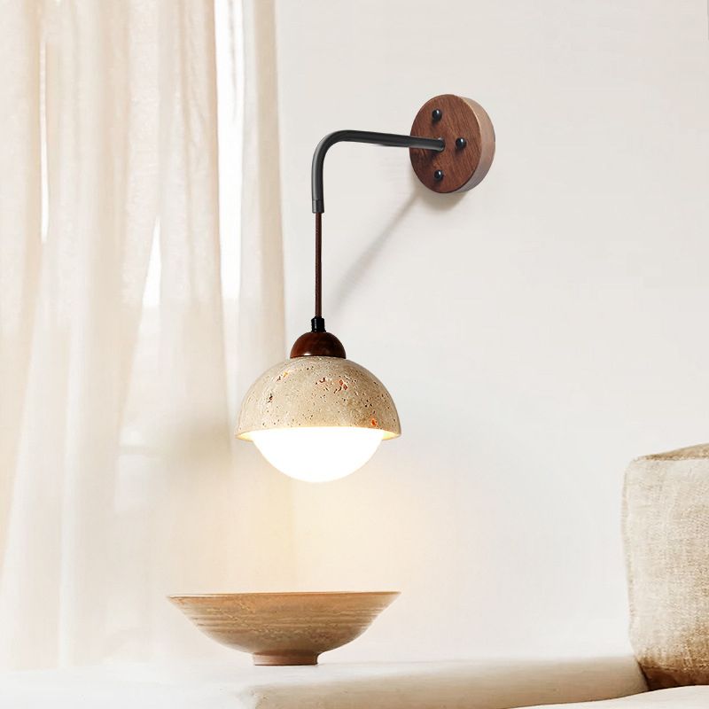 Modern Style Wall Lamp Wooden Wall Mount Lamp with Stone Shade for Bedroom