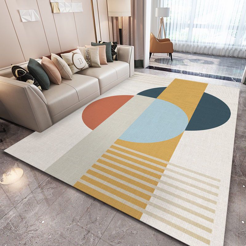 Leisure  Contrast Panel Rug Trendy Polyester Area Rug Non-Slip Backing Rug for Living Room