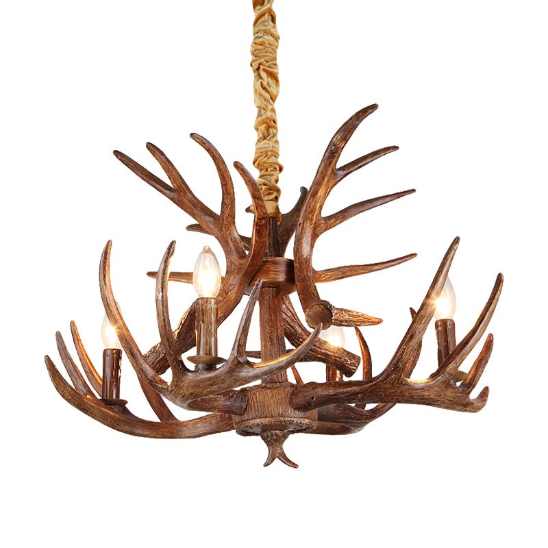 Forme de bougie traditionnelle lampe suspendue 4/6/9 Bulbes lustre de lustre en résine avec bois au café