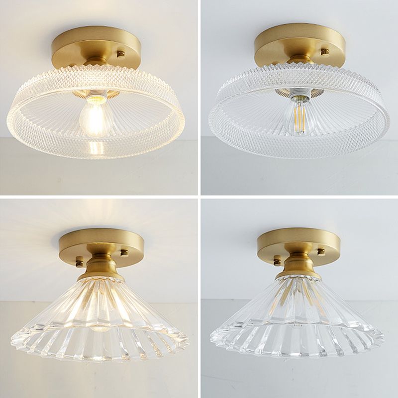 Modern Ceiling Light 1-Light Copper Ceiling Mount Light with Glass Shade for Aisle