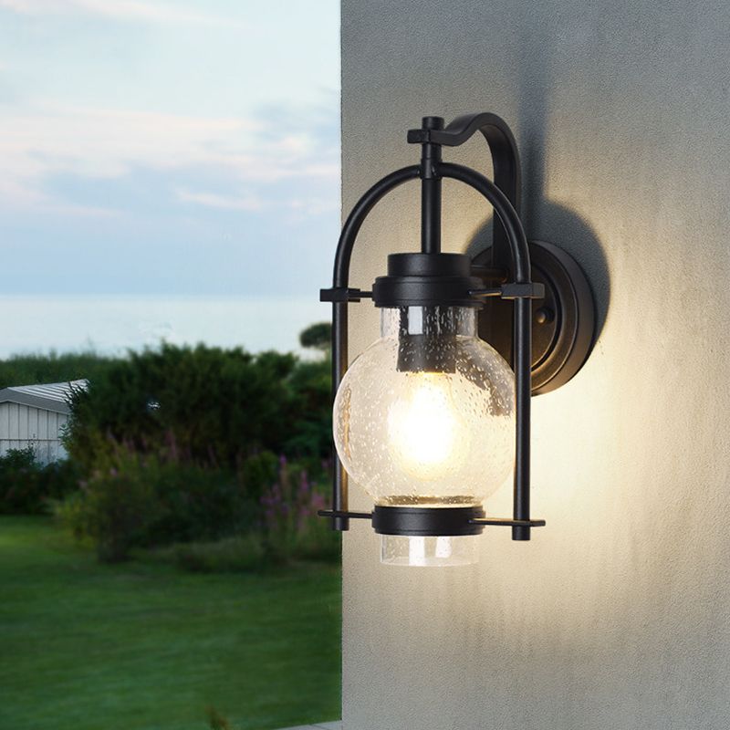 Industrial Glass Wall Light 13" High Wall Sconce in Black for Outdoors