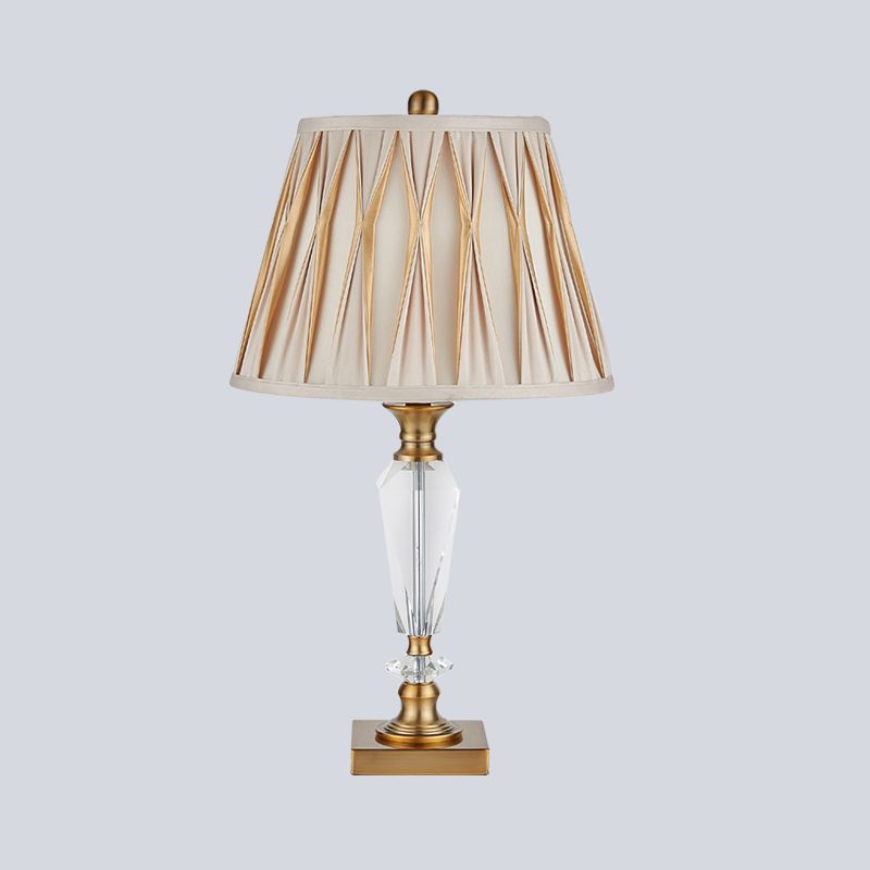 Modernism Tapered/Basket Task Light Hand-Cut Crystal 1 Bulb Nightstand Lamp in Light Brown