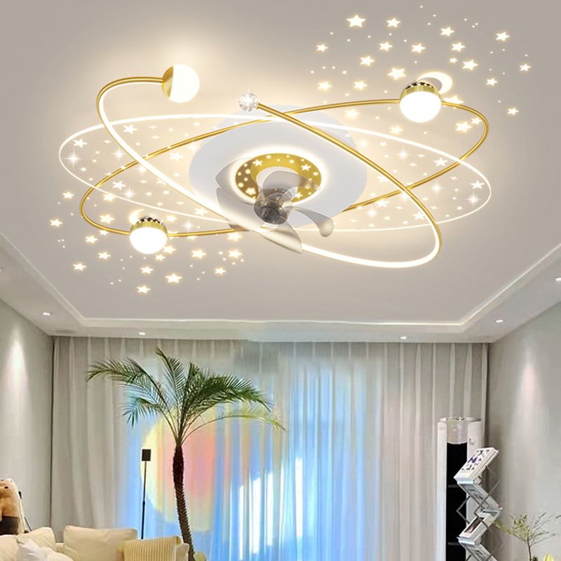 Modern LED Ceiling Fan Lamp Oval Metal Fan Lighting for Living Room