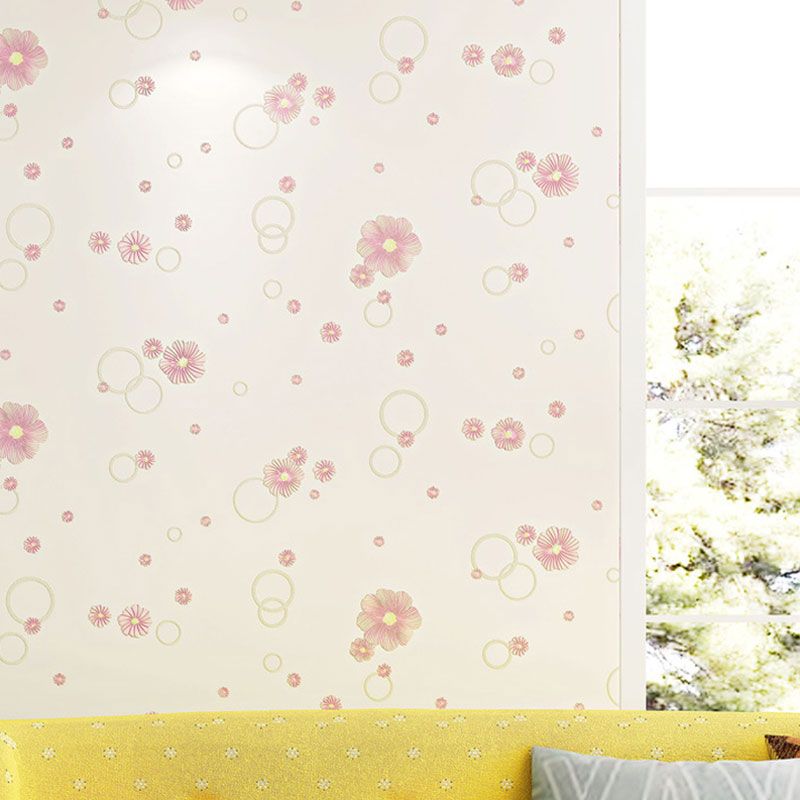 Decorative Dense Flower Design Wallpaper Roll Non-Woven Fabric Simple Wall Covering for Kids, Easy to Remove