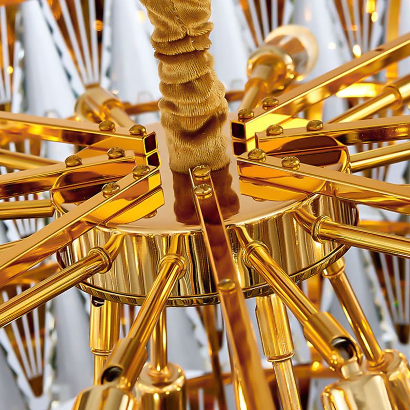 7 Tiers Chandelier Light Fixture Contemporary Crystal Block 10 Lights Gold Hanging Pendant