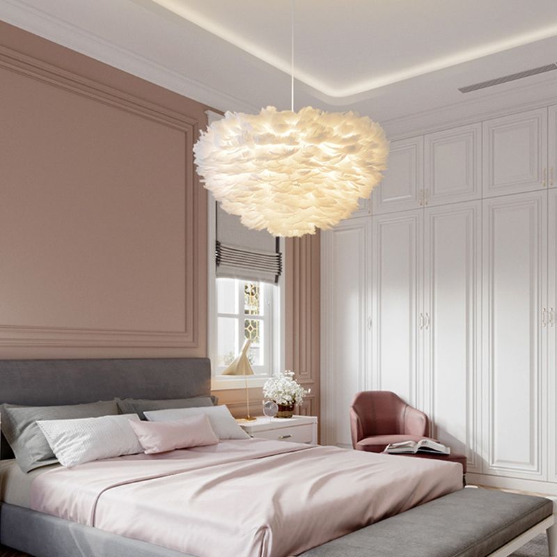 Modern Style Feather Hanging Lights White Simple Hanging Lamp Kit for Living Room