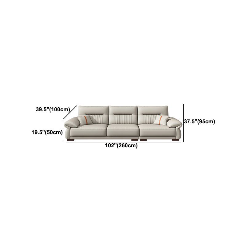 Contemporary Cream Stationary Grain Leather Square Arm Sofa & Chaise