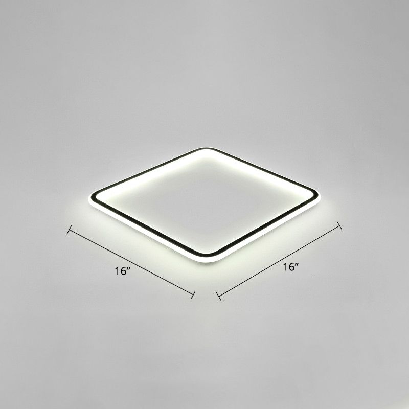Vierkante Ultradunne LED Flush Mount Lamp Minimalistische Metalen Slaapkamer Flush Mount Plafond Fixture in Zwart