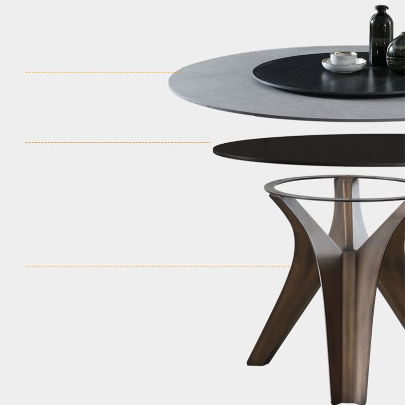 Black-white Round Stone Dining Table Modern Turntable Furniture with Pedestal Base