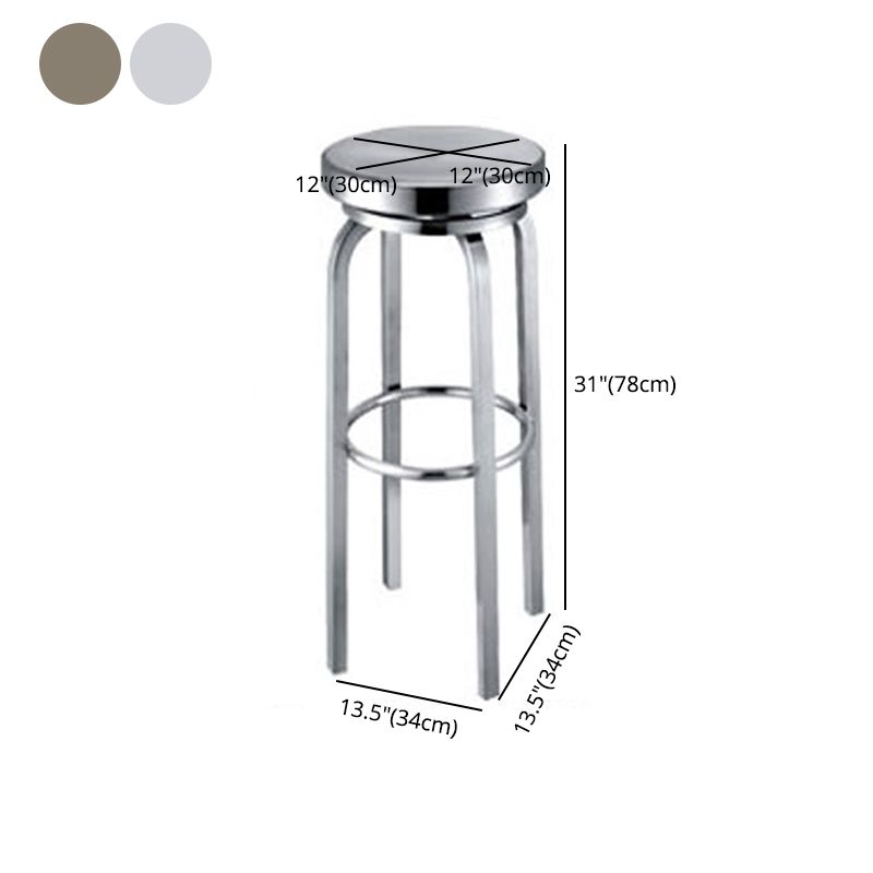 1 Pcs Industrial Silver Counter Stools Stainless Steel Bar Bristol Stools with Round Seat