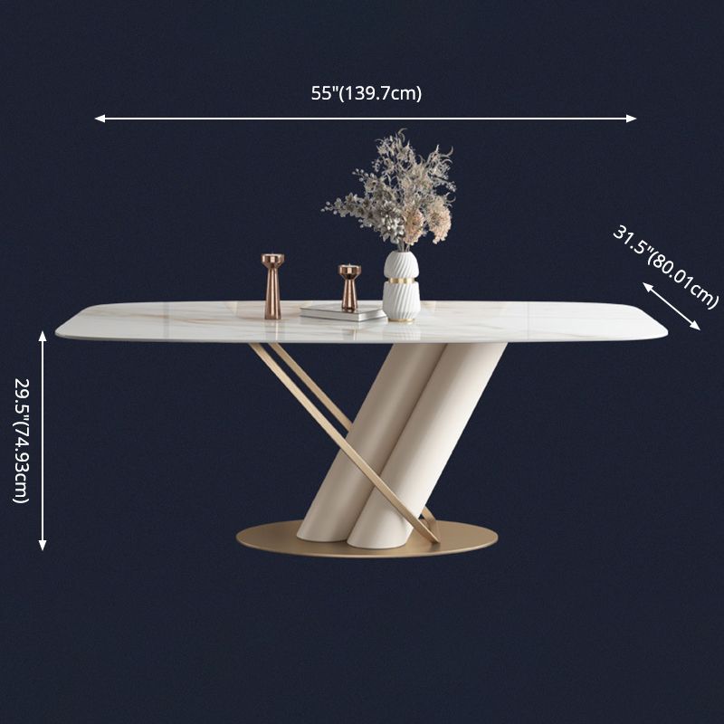 Moderne gesinterde stenen witte eetterset met rechthoekige tafel en metalen basis Home Gebruik eetset