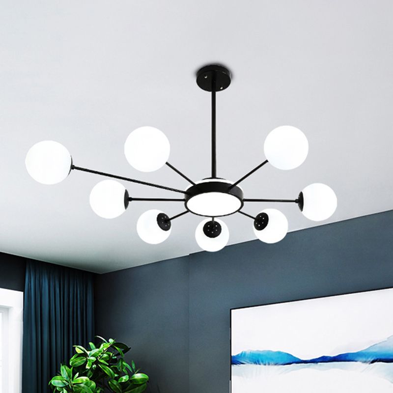 Wit glas rond kroonluchter verlichting modernisme 8 koppen hanglamp in het zwart