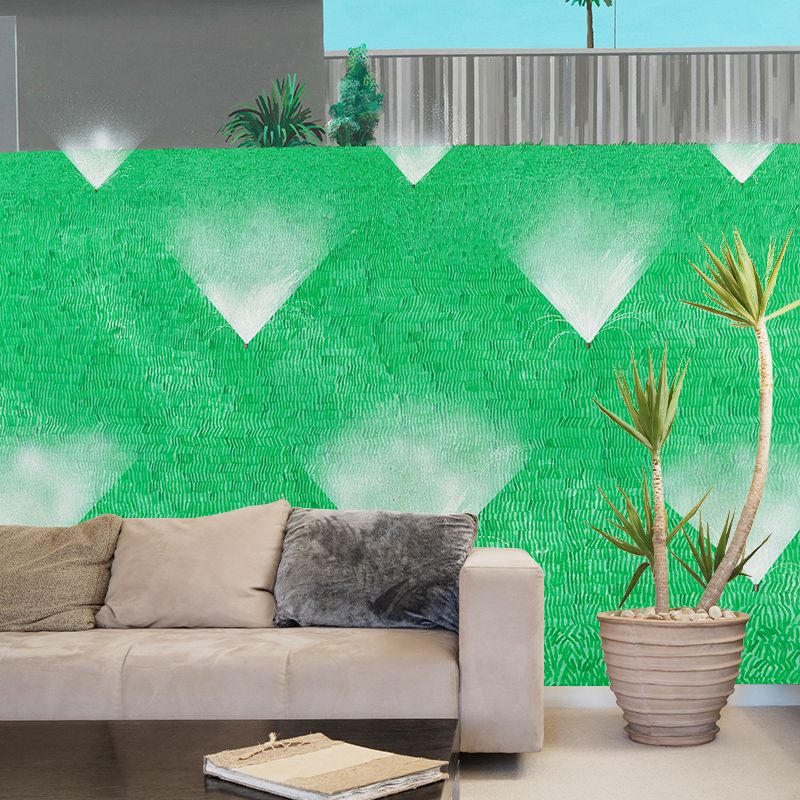 Modern Art Lawn Watering Mural for Corridor Custom Size Wall Decor in Blue-Green