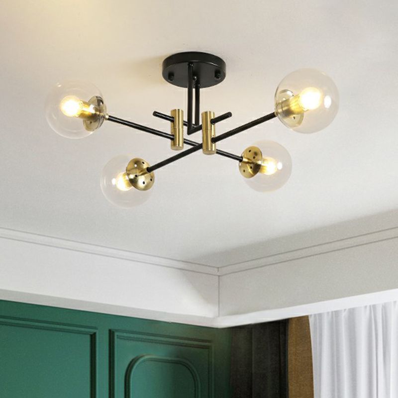 Ball Flush Mount Ceiling Light Minimalist Glass Bedroom Semi Flush Mount Fixture in Black