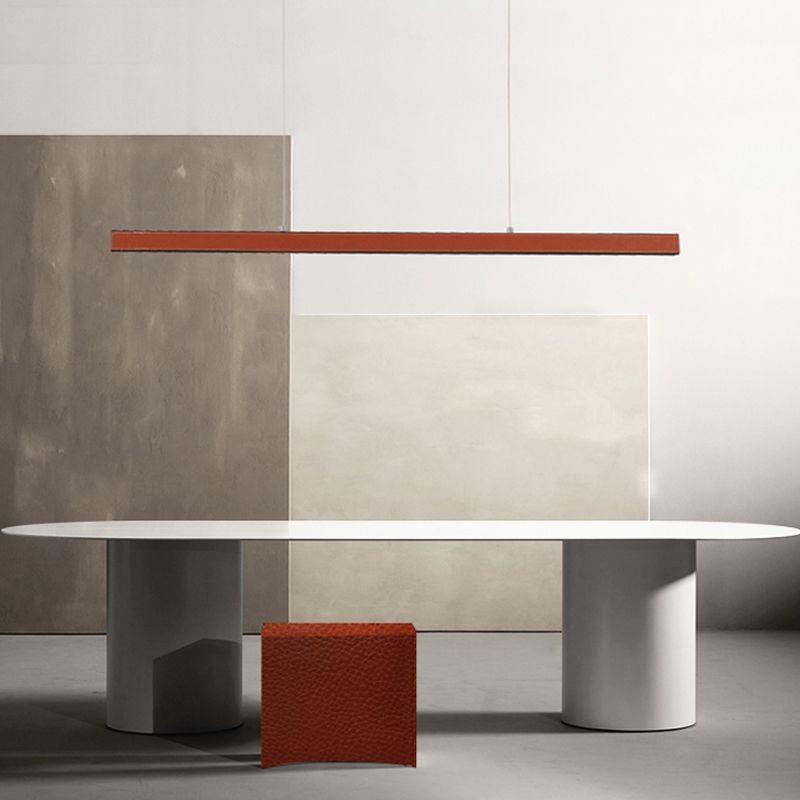 Modern Hanging Light Linear Leather LED Island Light Fixture for Dining Room