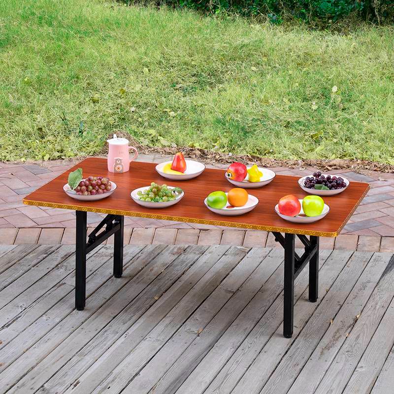 Metal and Wood Table Mid-Century Modern Style Foldable Rectangular Dining Table