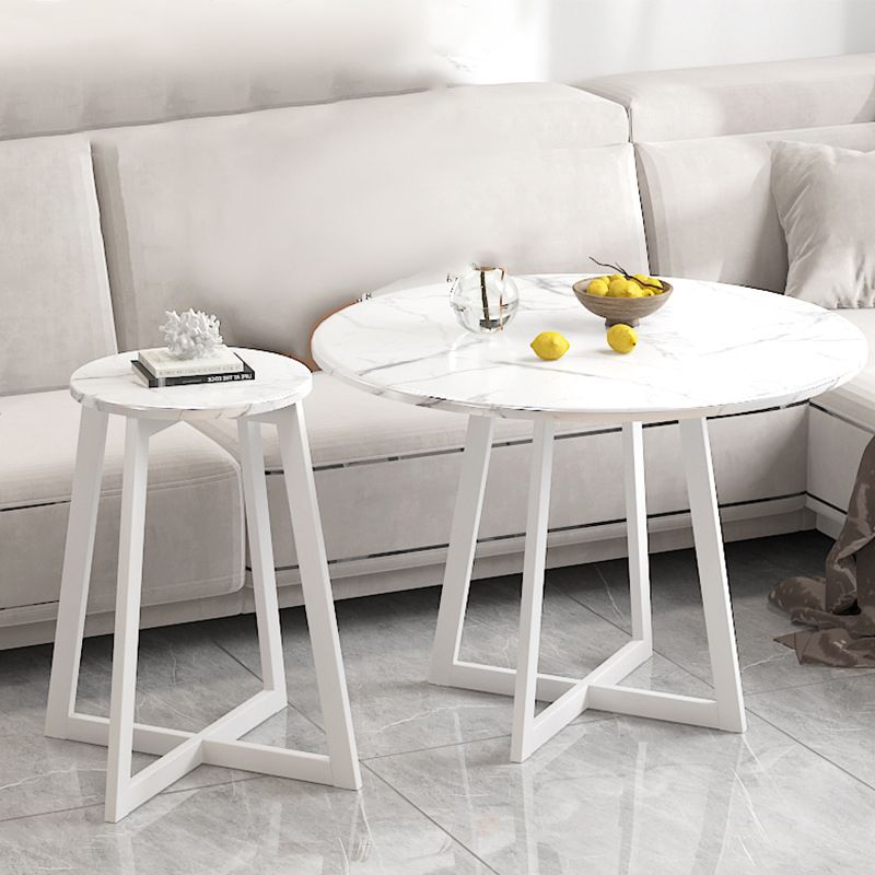 23.6"/27.5" Tall Modern Metal Cross Legs Round Black/White Wood Top Coffee Table