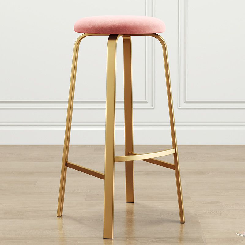 Nordic Armless Backless Counter Stool Iron Cafe Bar Stool with Cushion and Pedal