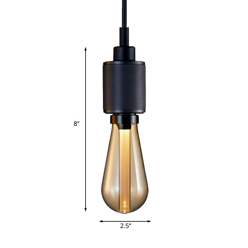 Metallic Open Bulb Pendant Lighting Retro Industrial 1 Light Restaurant Hanging Lamp in Black/Silver
