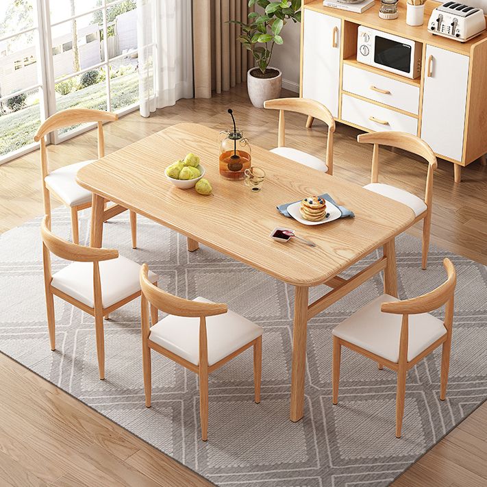 Contemporary Light Brown MDF Top Dining Set Rectangle Shape Kitchen Dining Set with 4 Legs Base