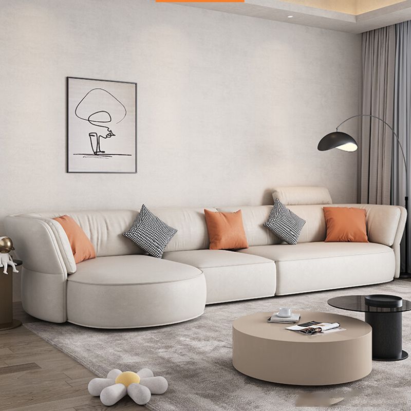 Beige Stain-Resistant Faux Leather Pillow Top Arm Sectional for Living Room