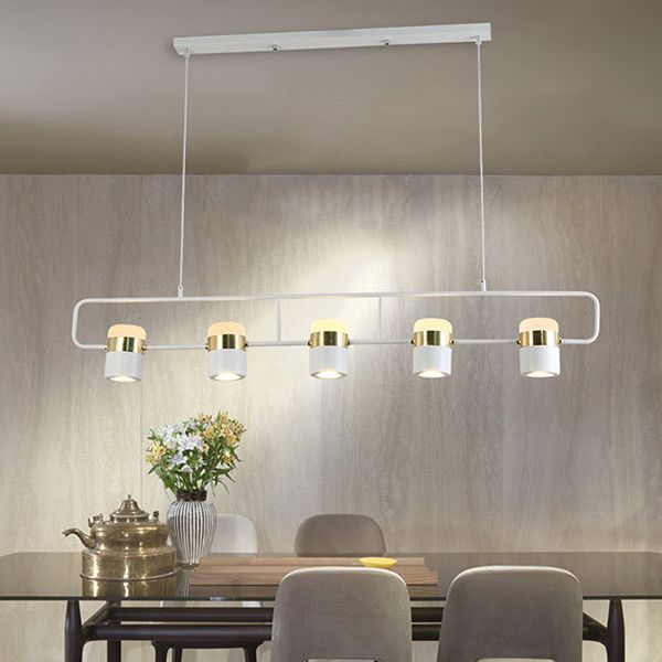 Black/White Linear Island Pendant Lighting with Cylinder Shade Modern 3/5 Lights Metal Hanging Light in Warm/White Light