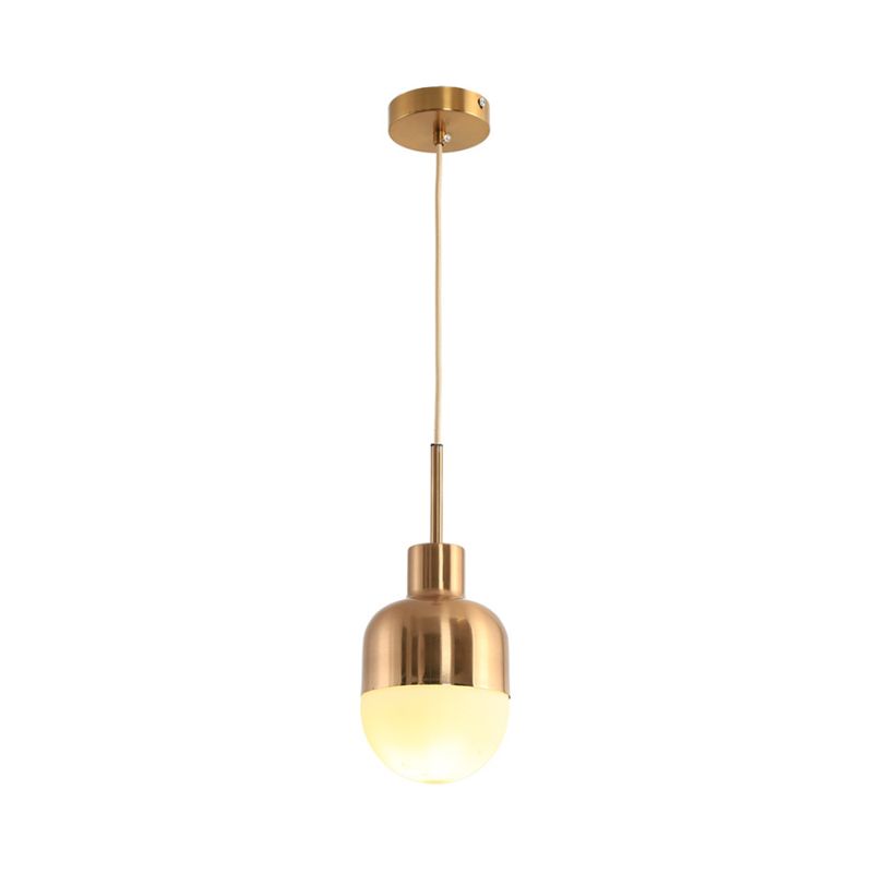 Modernist Ball Pendant Lamp Milk Glass 1 Light Living Room Ceiling Hung Light in Gold