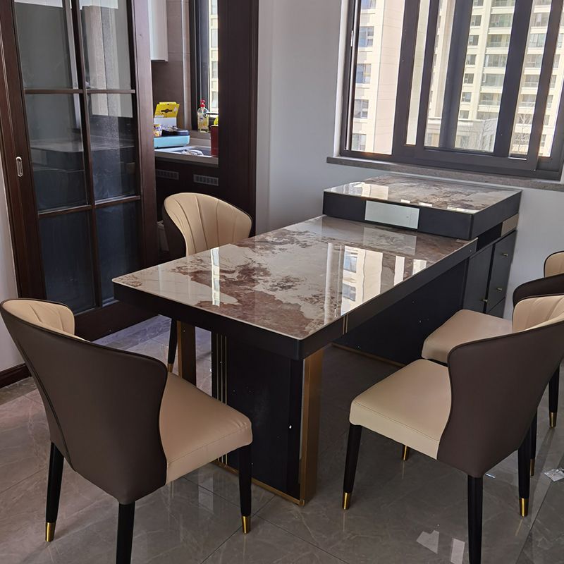 Extendable Dining Table Double Pedestal Table for Kitchen Dining Room