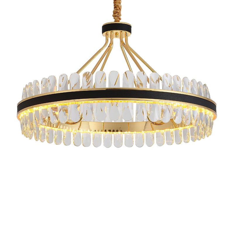 Lampada isola del cerchio nero e oro Modern Crystal LED CRIDULE Light con arredamento in pelle