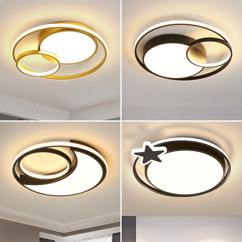 Circular Bedroom LED Ceiling Light Metallic Simplicity Flush Mount Fixture with Acrylic Diffuser
