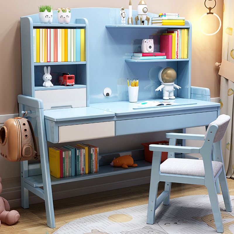 Adjustable Kids Desks and Chair Set with Hutch Solid Wood Child Desks Writing Desks