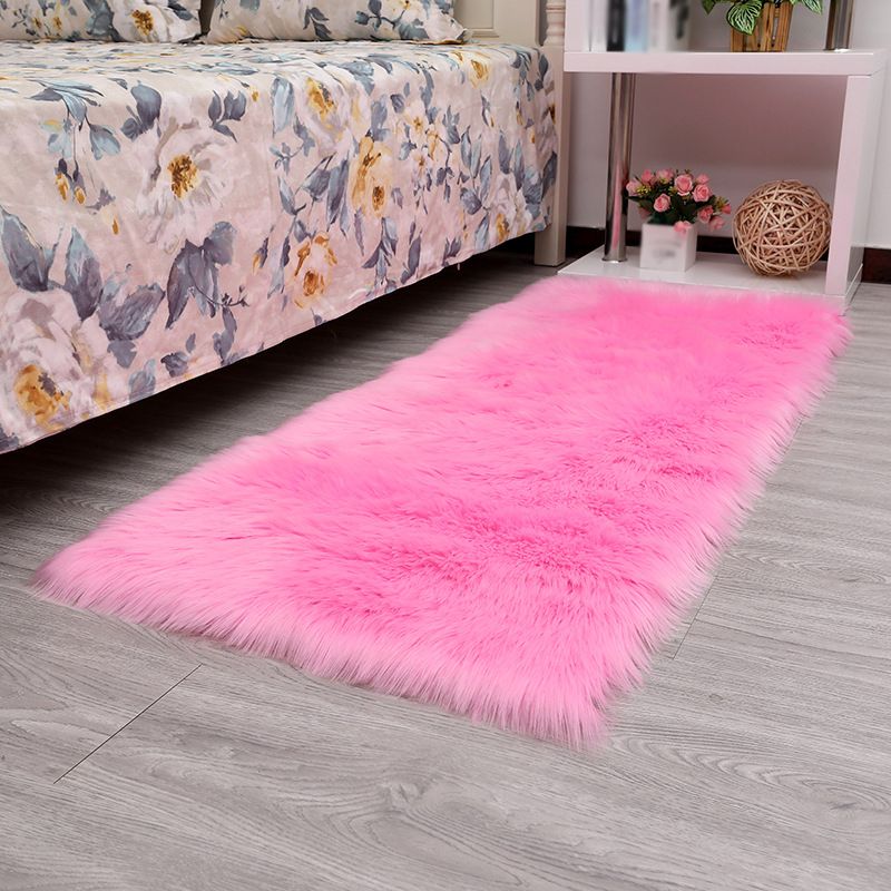 Solid Color Plush Soft Rug Rectangle Easy Care Loom Rug for Bedroom